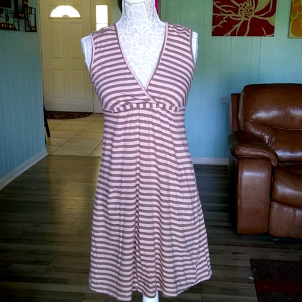 Gap brown pink striped sleeveless sheath dress